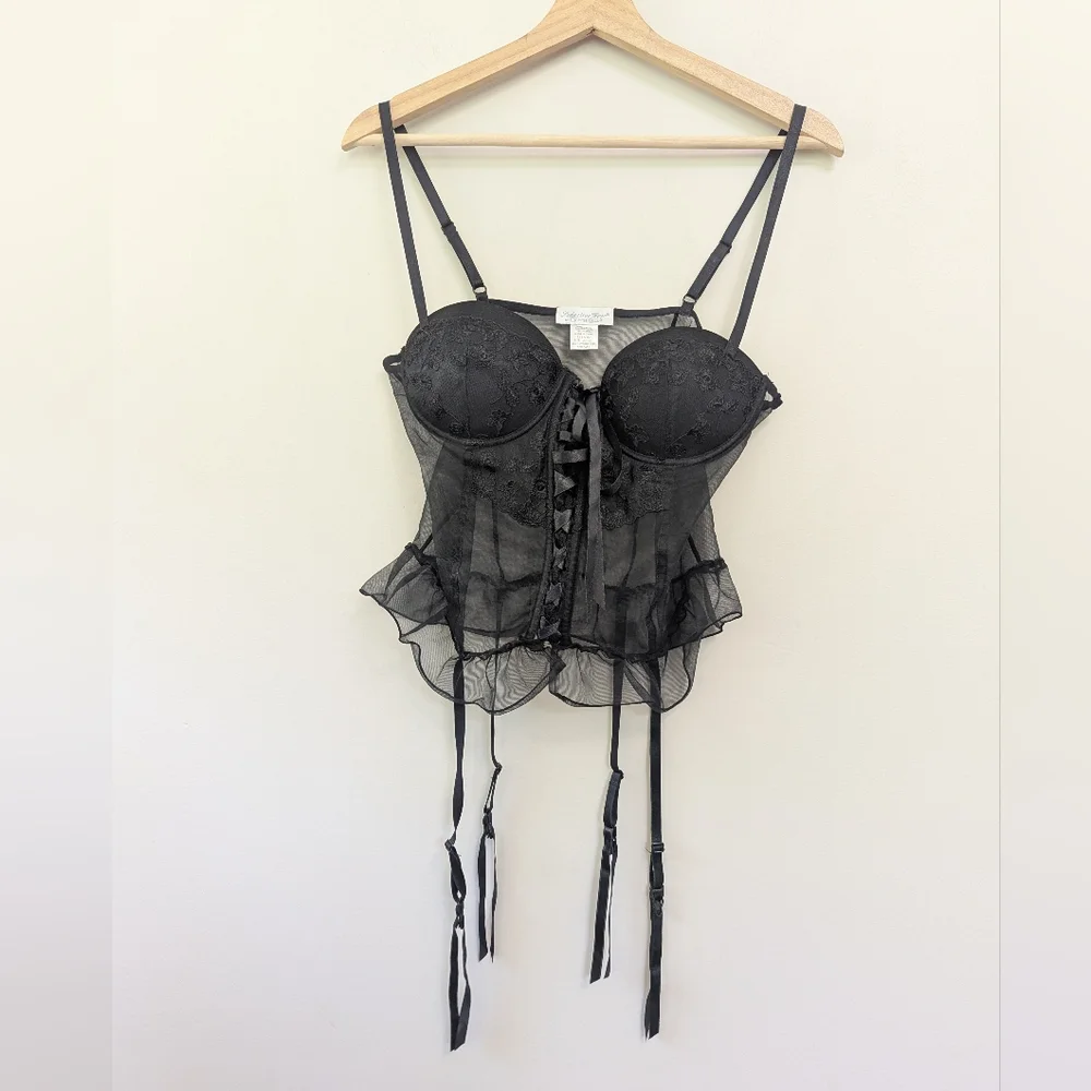 Vintage Y2K Whimsigoth Black Sheer Corset Lingerie‎ Top
